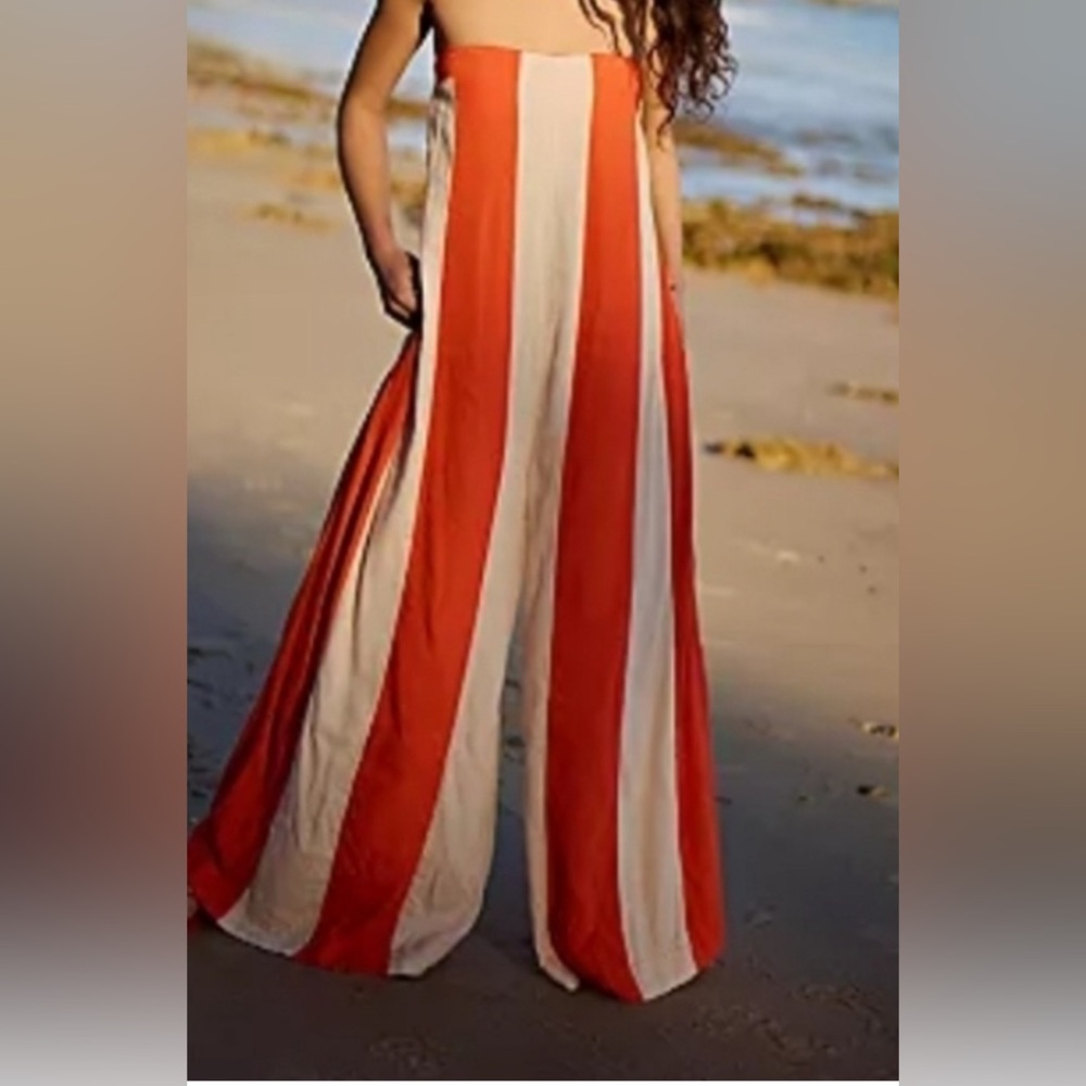 Free People free-est Eden Orange and Cream Striped Jumpsuit S/P